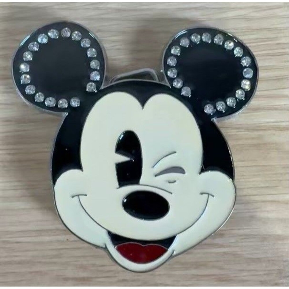 Vintage Mickey Mouse Belt Buckle Winking Enamel Rhinestone Bling Y2K Disney
